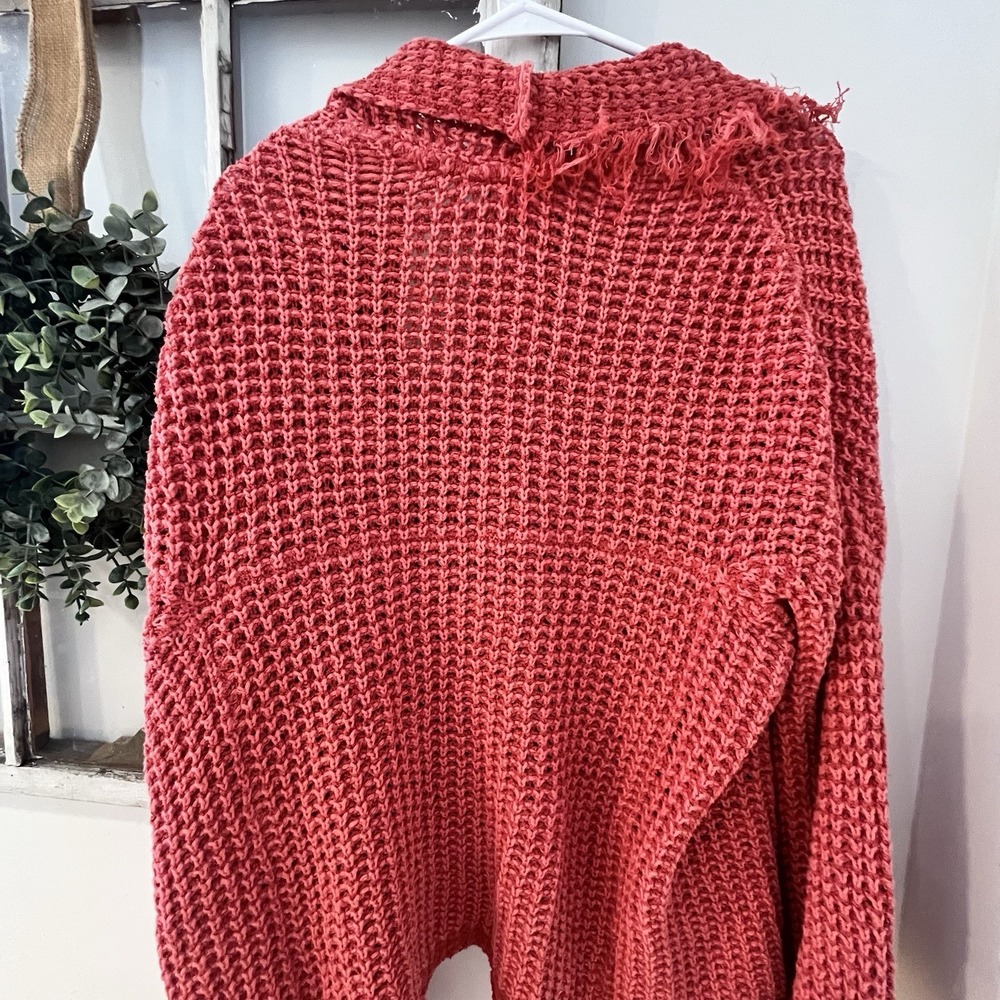 Free People‎ I'll Be Around Silk Cotton Waffle Fringe Sweater Oversized Small - Picture 11 of 11
